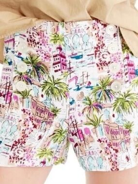 J.CREW Harbor Tropical Scene High-Rise Linen-Lyocell Blend Sailor Shorts